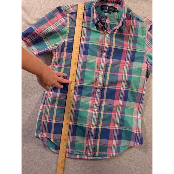Ralph Lauren Mens Custom Fit Short Sleeve Plaid Button Down Shirt Size S - Picture 8 of 11